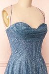 Lexy Blue Grey Sparkly Cowl Neck Maxi Dress | Boutique 1861 side close-up
