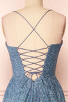 Lexy Blue Grey Sparkly Cowl Neck Maxi Dress | Boutique 1861 back close-up