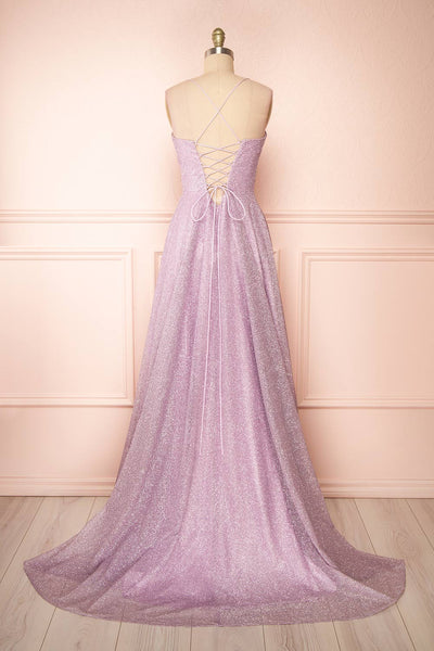 Lexy Lilac Sparkly Cowl Neck Maxi Dress | Boutique 1861 back view