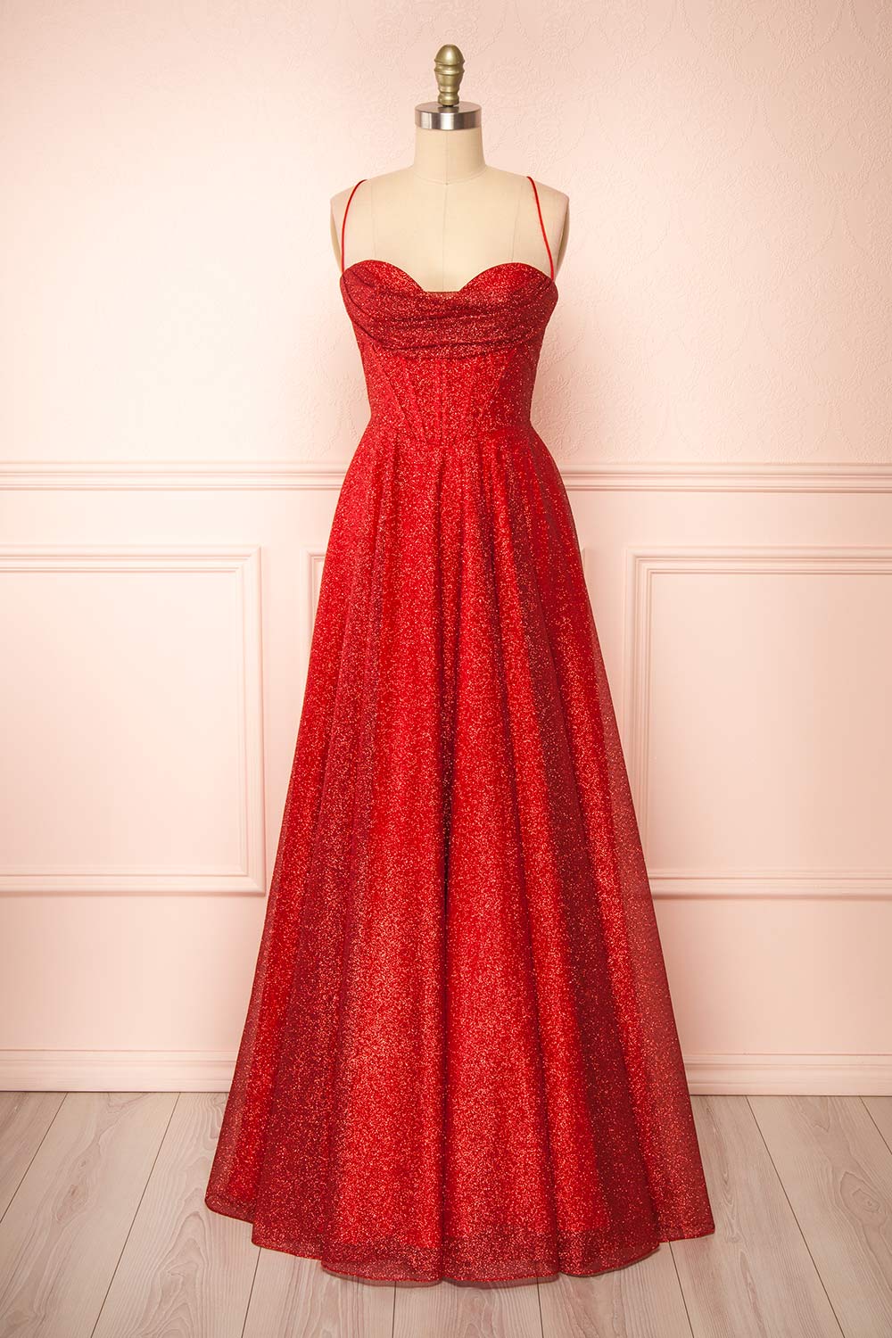 Lexy Red | Sparkly Cowl Neck Maxi Dress