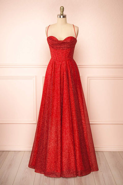 Lexy Red Sparkly Cowl Neck Maxi Dress Boutique 1861