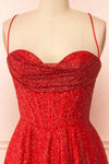 Lexy Red Sparkly Cowl Neck Maxi Dress | Boutique 1861 front close-up