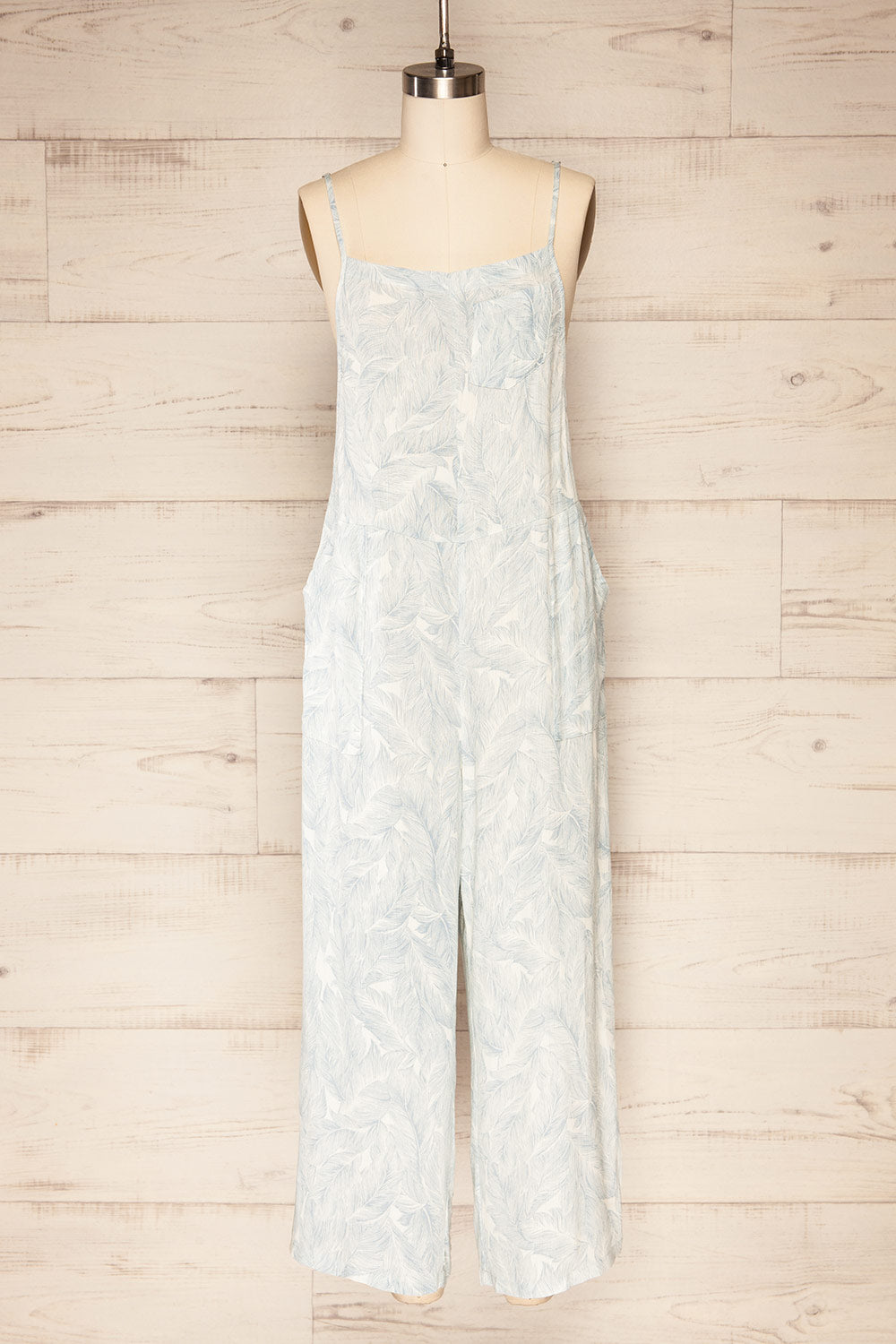 Leyde Blue feather Patterned Overalls | La petite garçonne front view