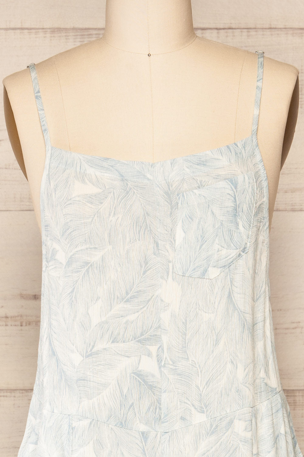 Leyde Blue feather Patterned Overalls | La petite garçonne front close-up