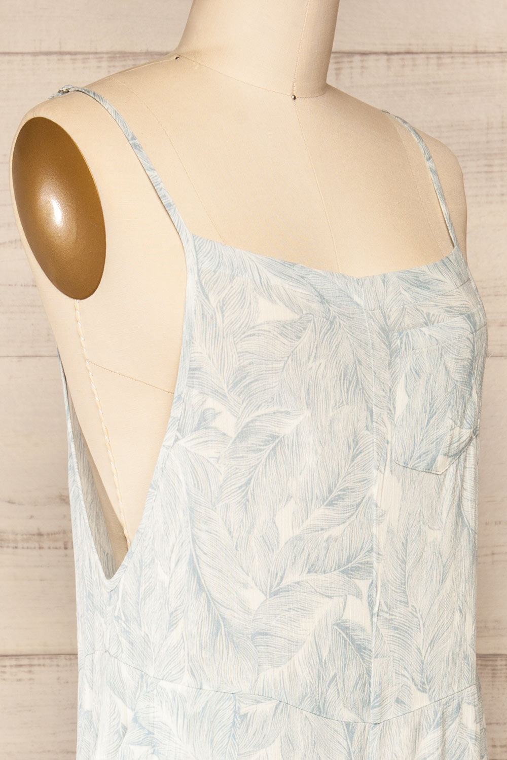 Leyde Blue feather Patterned Overalls | La petite garçonne side close-up