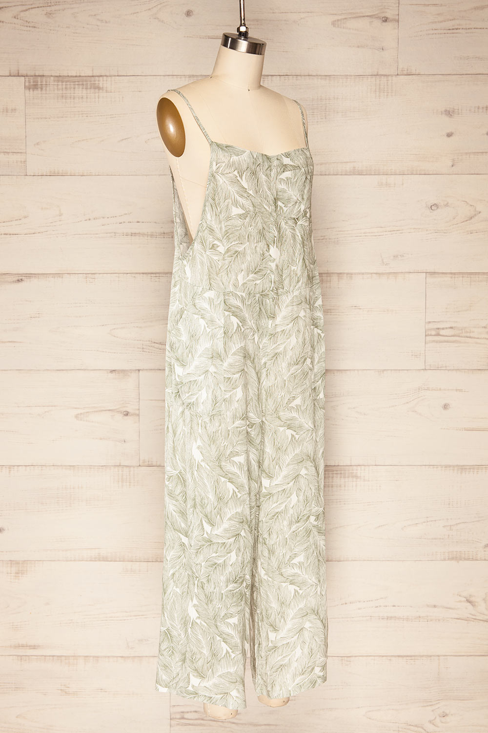 Leyde Olive feather Patterned Overalls | La petite garçonne side view 