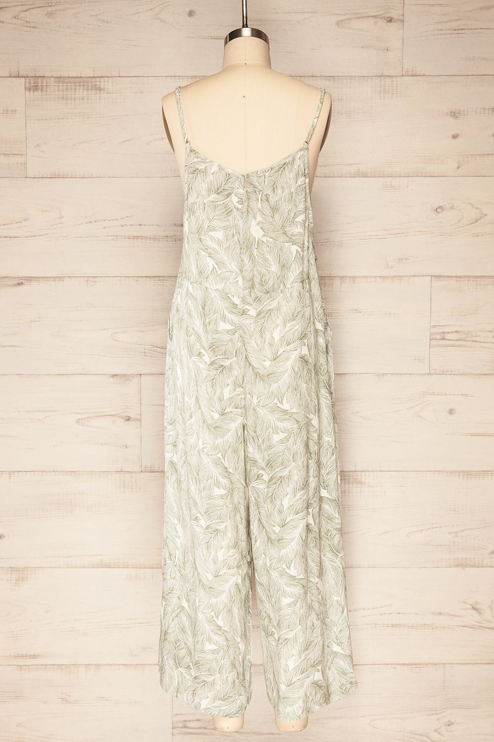 Leyde Olive feather Patterned Overalls | La petite garçonne back view 