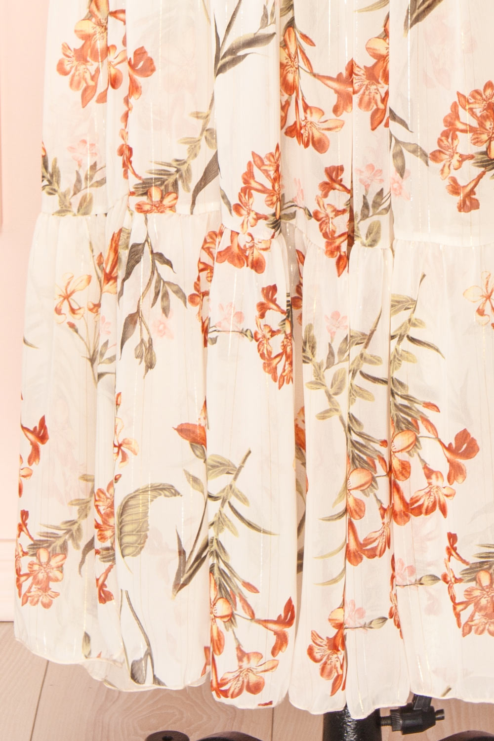 Leyla Floral Pattern Midi Dress w/ Short Puff Sleeves | Boutique 1861 bottom 