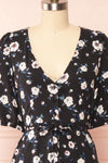 Liana Black Short V-Neck Dress | Boutique 1861 front close up