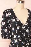 Liana Black Short V-Neck Dress | Boutique 1861 side close up