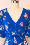 Liana Blue Short V-Neck Dress | Boutique 1861  front close up