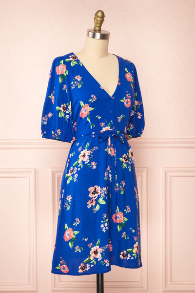 Liana Blue Short V-Neck Dress | Boutique 1861 side view