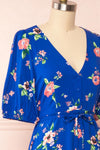 Liana Blue Short V-Neck Dress | Boutique 1861  side close up