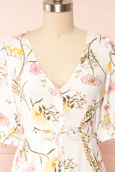 Liana White Short V-Neck Dress | Boutique 1861 front close up