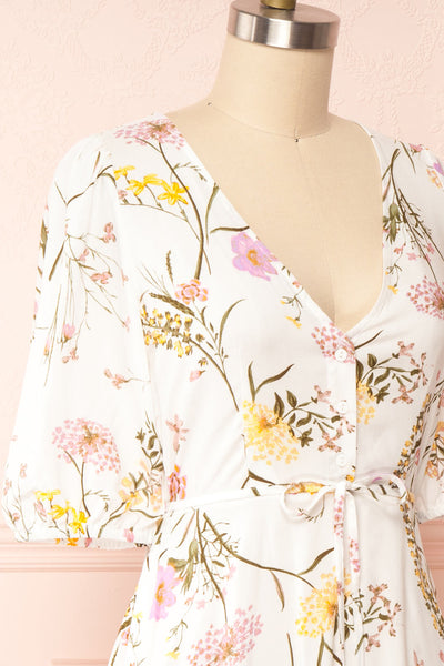 Liana White Short V-Neck Dress | Boutique 1861 side close up