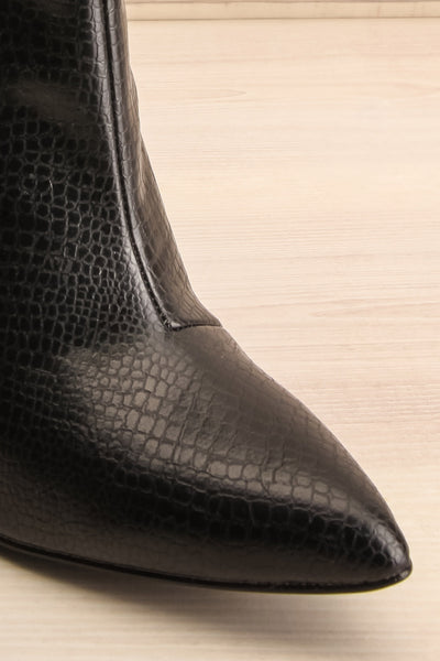 Libbra Noir Mid-High Croc Faux-Leather Boots | La petite garçonne front close-up
