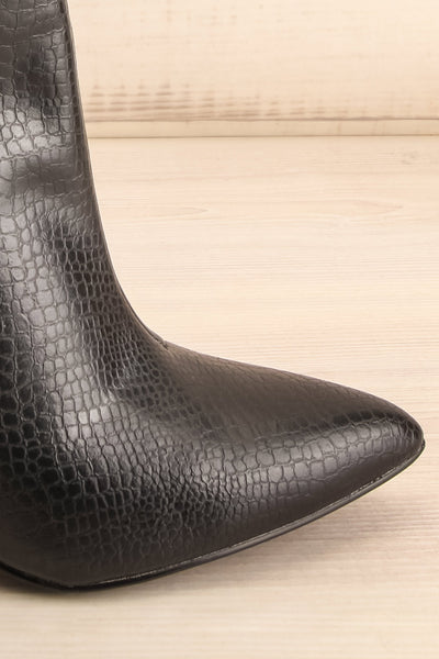 Libbra Noir Mid-High Croc Faux-Leather Boots | La petite garçonne side close-up