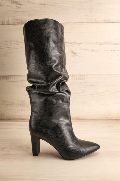 Libbra Noir Mid-High Croc Faux-Leather Boots | La petite garçonne side view