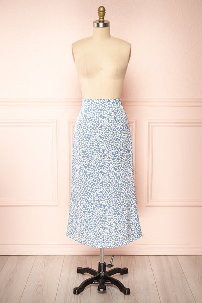 Libuse Blue Floral Patterned Satin Midi Skirt | Boutique 1861 front view