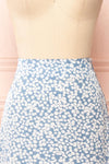 Libuse Blue Floral Patterned Satin Midi Skirt | Boutique 1861 front close-up