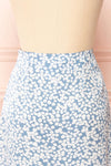 Libuse Blue Floral Patterned Satin Midi Skirt | Boutique 1861 back close-up
