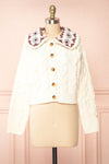 Lidka Cropped Cable Knit Cardigan w/ Peter Pan Collar | Boutique 1861 front view