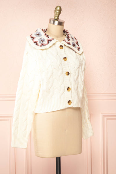 Lidka Cropped Cable Knit Cardigan w/ Peter Pan Collar | Boutique 1861 side view