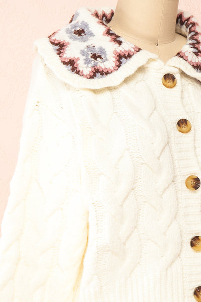 Lidka Cropped Cable Knit Cardigan w/ Peter Pan Collar | Boutique 1861 side close-up