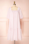 Lieke Square Neck Pink Gingham Midi Dress with Ruffles | Boutique 1861 front view