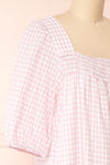 Lieke Square Neck Pink Gingham Midi Dress with Ruffles | Boutique 1861 side close-up