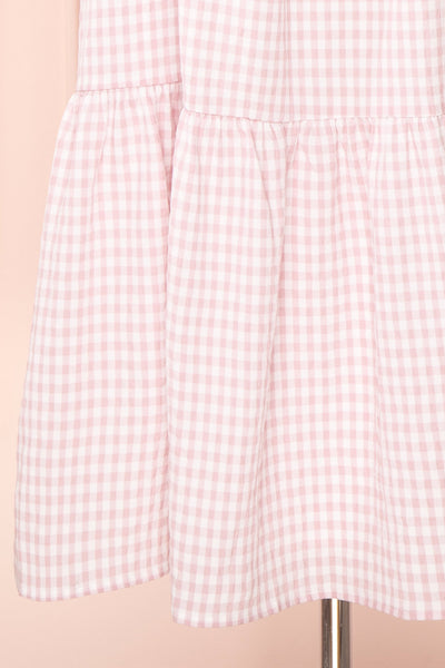 Lieke Square Neck Pink Gingham Midi Dress with Ruffles | Boutique 1861 bottom
