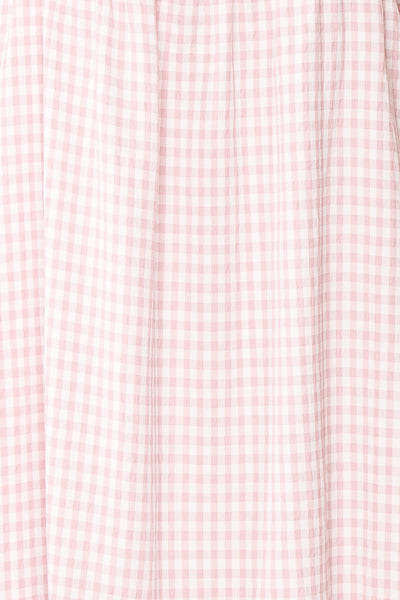 Lieke Square Neck Pink Gingham Midi Dress with Ruffles | Boutique 1861 fabric