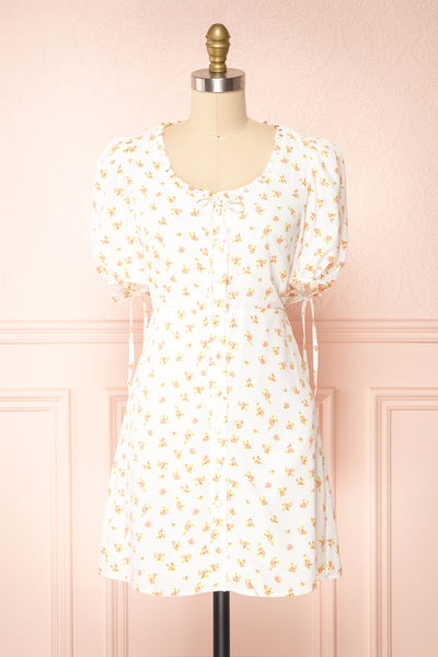 Lifdis White Floral Buttoned Short Dress | Boutique 1861 front view