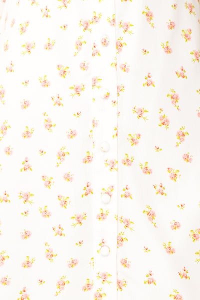 Lifdis White Floral Buttoned Short Dress | Boutique 1861 fabric