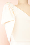 Liliana One Shoulder Ivory Midi Dress w/ Bow back close-up