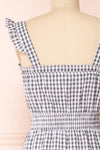 Lilja Black Checkered Midi Dress w/ Ruffles | Boutique 1861 back close-up