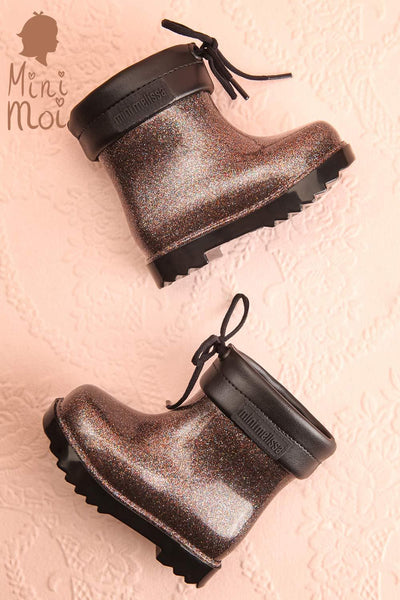 Lillou Mini Black Kids Colourful Glitter Rain Boots | Boutique 1861