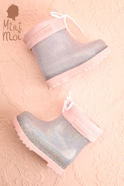 Lillou Mini Pink Kids Silver Glitter Rain Boots | Boutique 1861