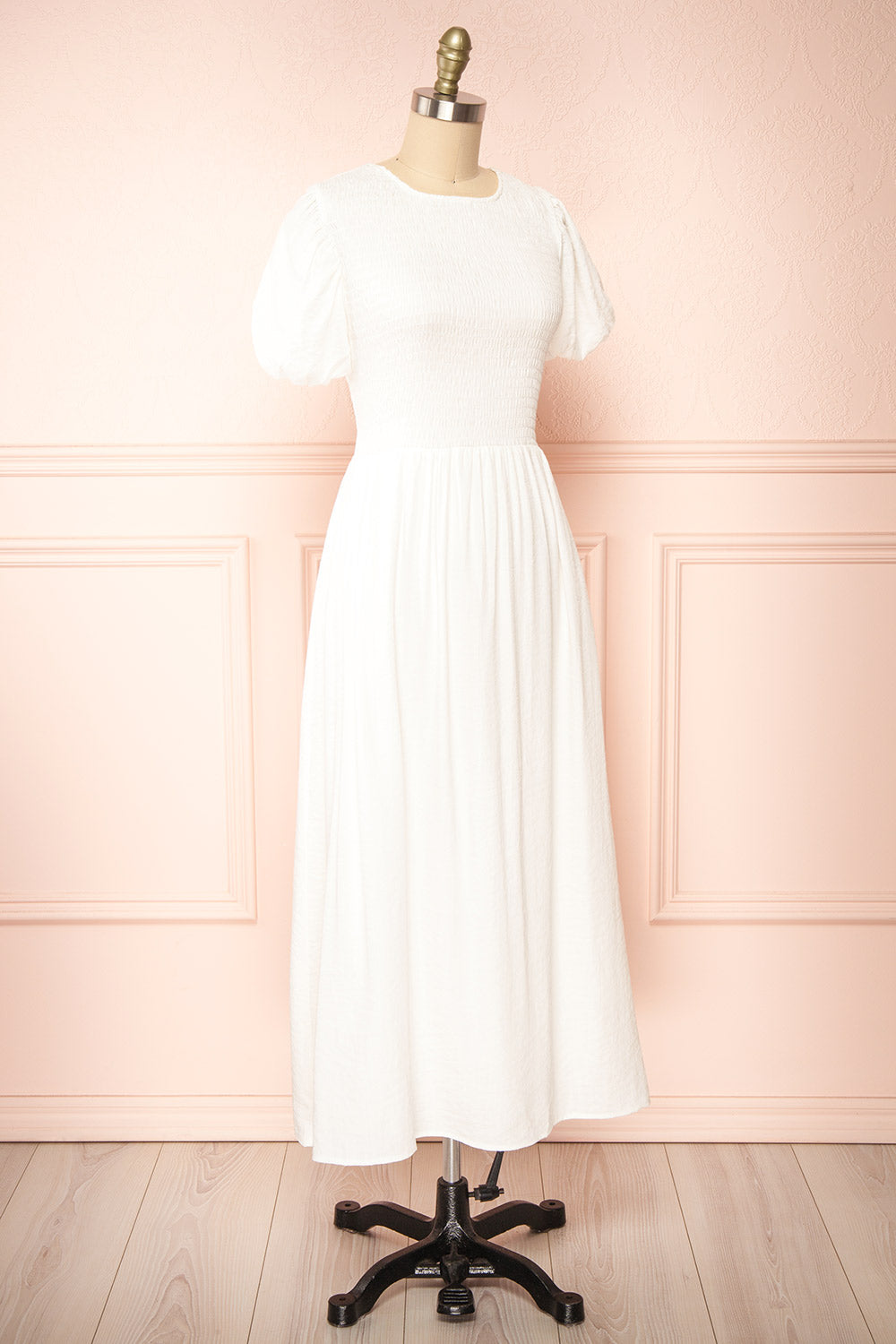 Lilou Ivory Open-back Midi Dress w/ Puffy Sleeves | Boutique 1861 side view