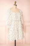Linea White Floral Short Dress w/ Puffy Sleeves | Boutique 1861  side view