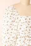 Linea White Floral Short Dress w/ Puffy Sleeves | Boutique 1861  side close-up