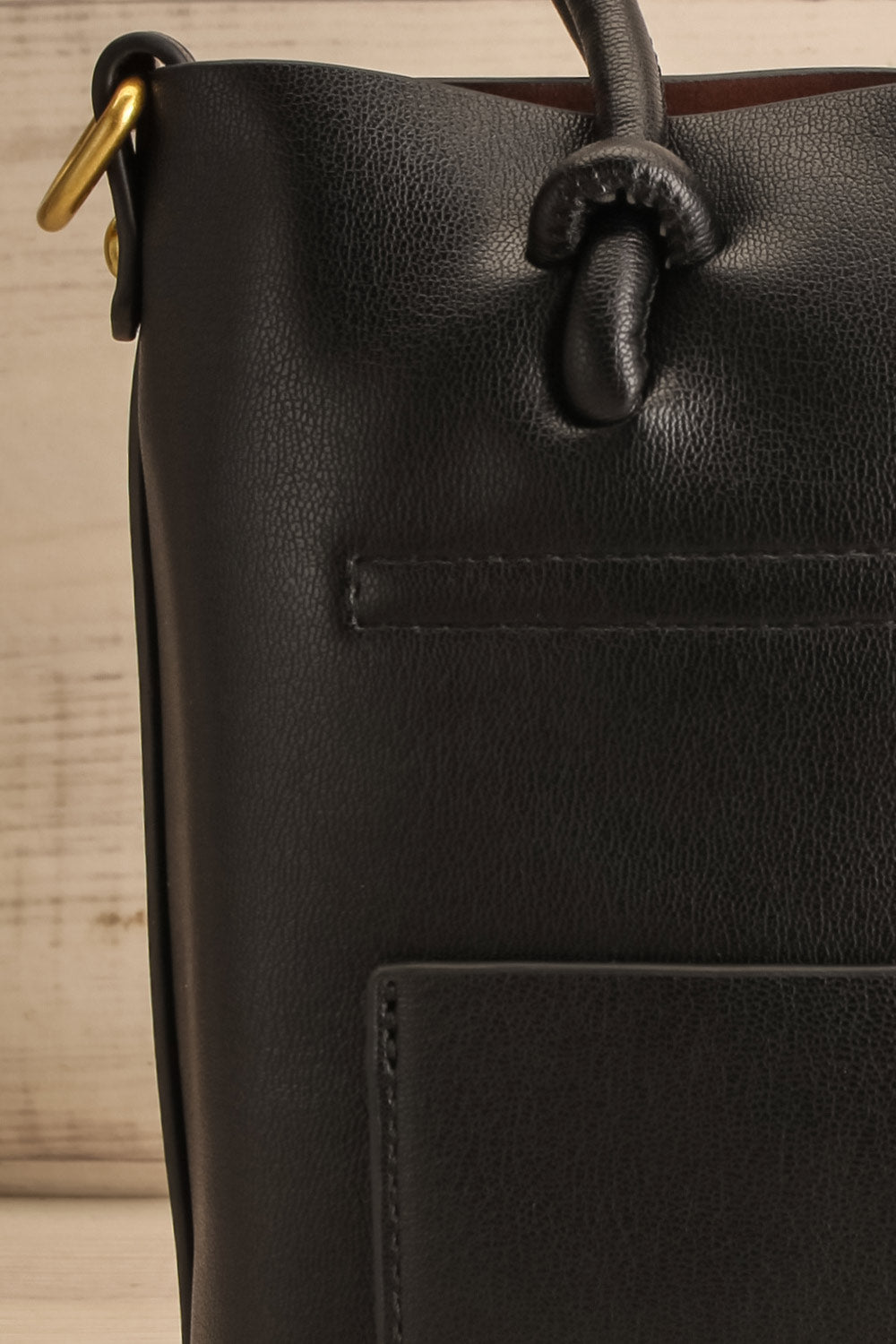 Linrot Black Small Vegan Leather Tote Bag | La petite garçonne close-up