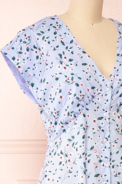 Linzer Short Sleeve Floral V-Neck Midi Dress | Boutique 1861 side close-up