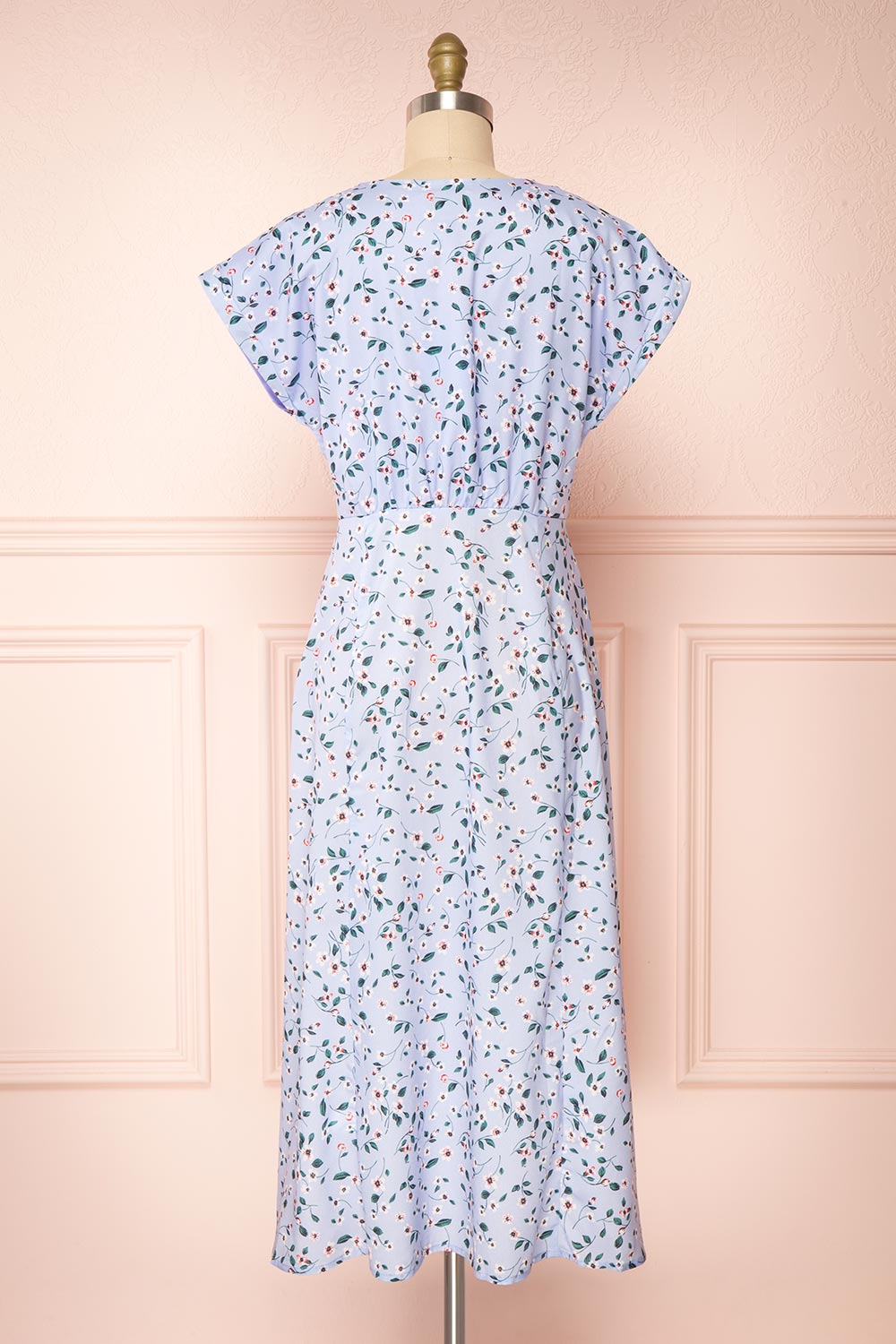 Linzer Short Sleeve Floral V-Neck Midi Dress | Boutique 1861 back view 