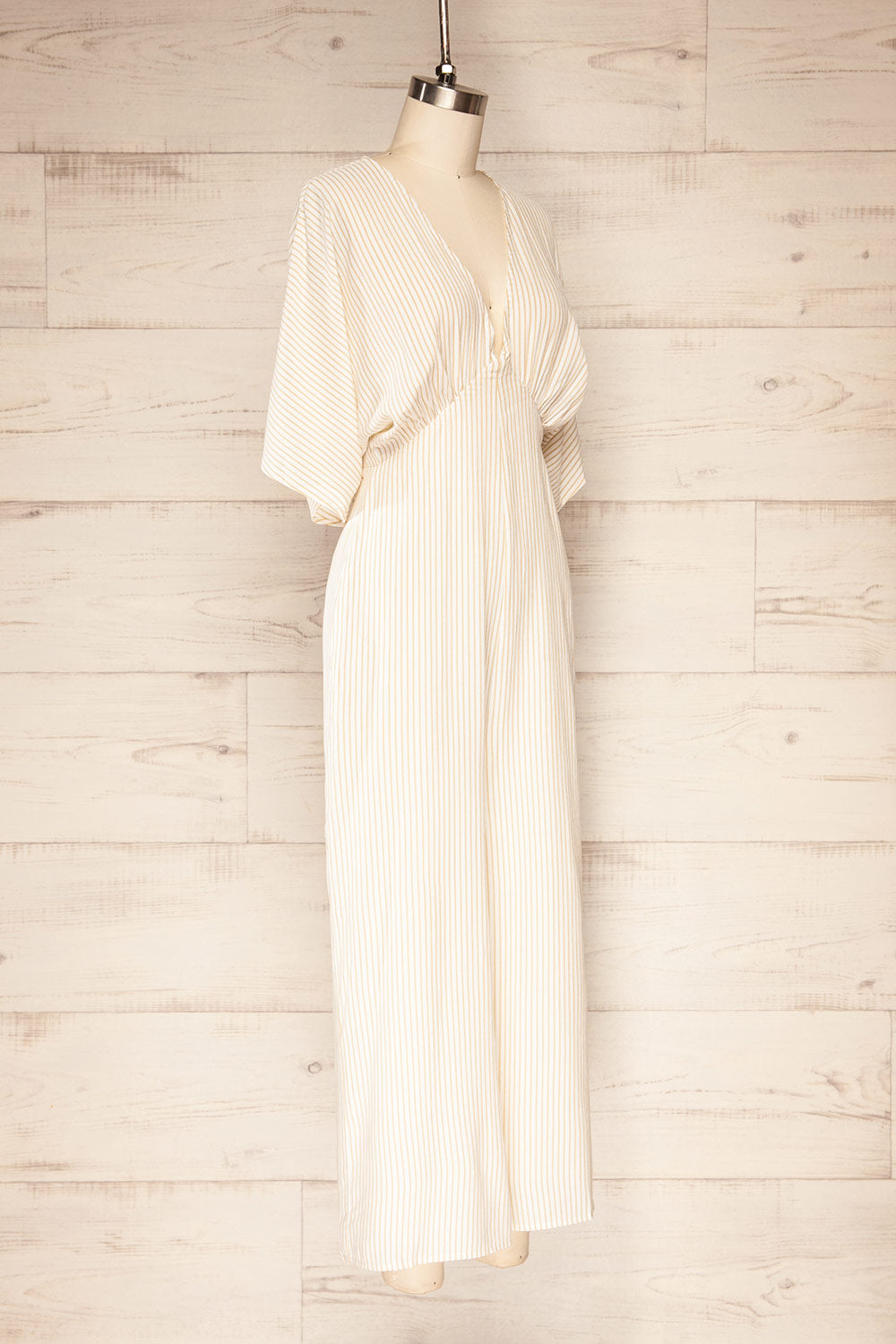 Lipari White Lined V-Neck Wide Leg Jumpsuit | La petite garçonne side view 