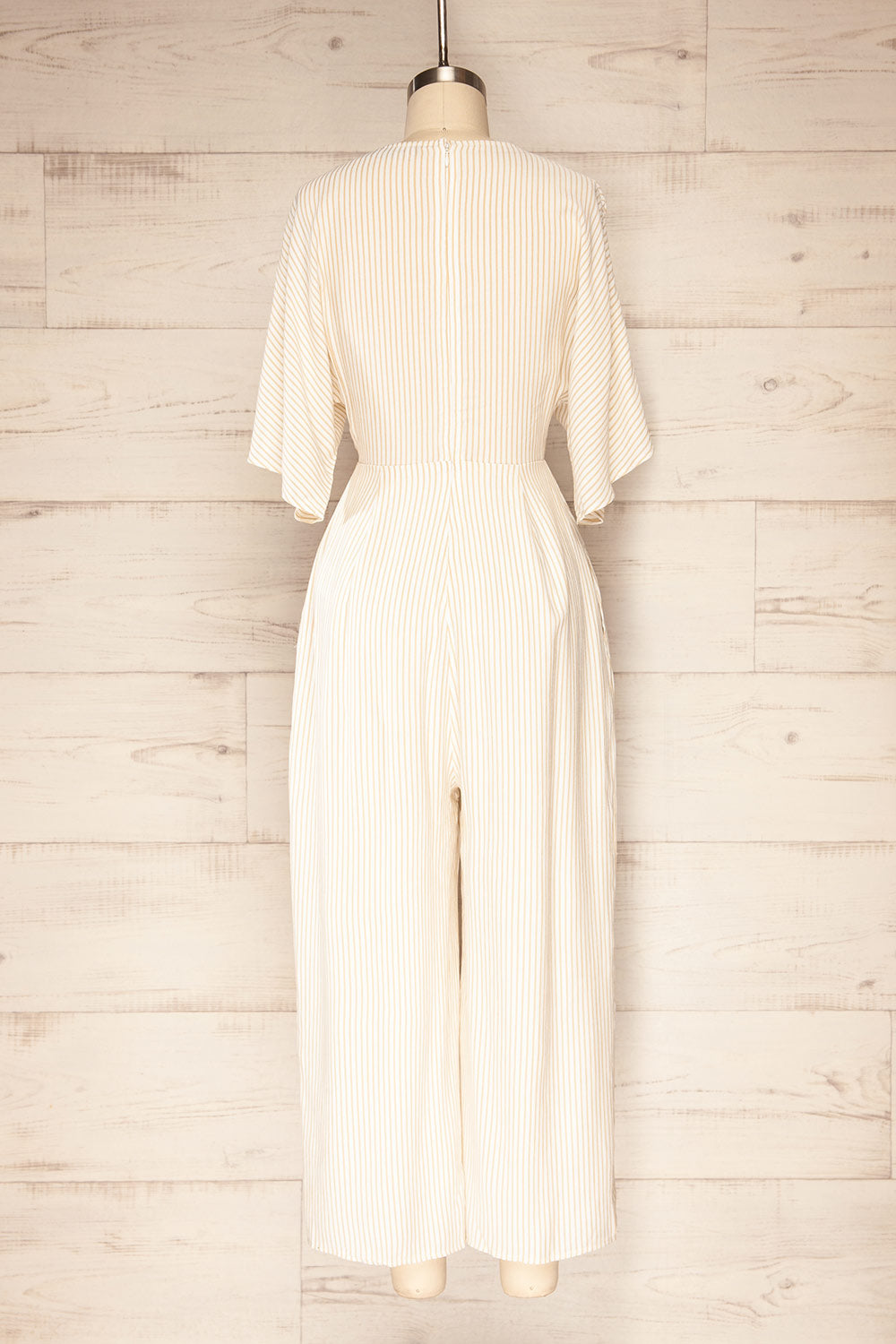 Lipari White Lined V-Neck Wide Leg Jumpsuit | La petite garçonne back view 