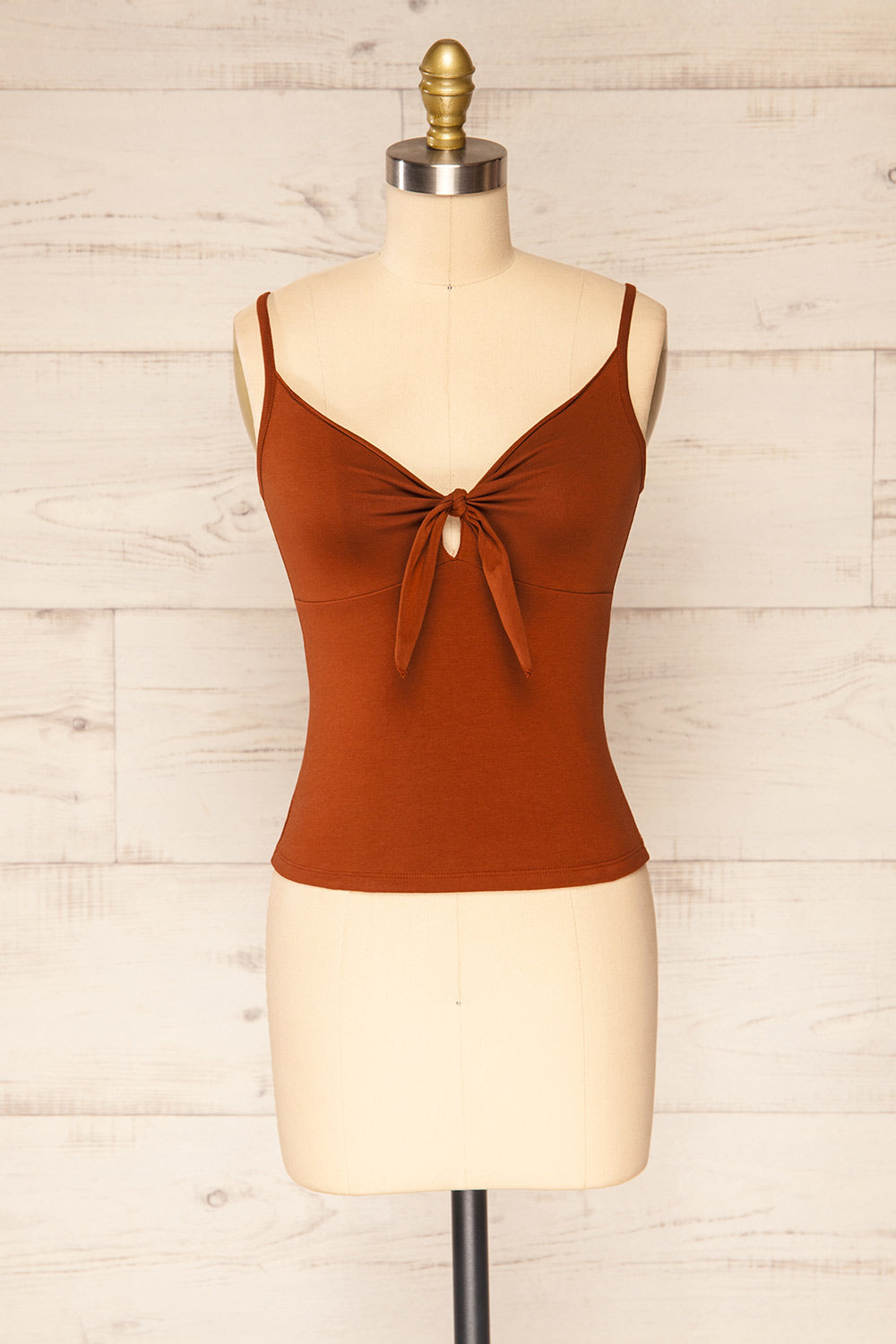 Lipno Rust Orange Knotted Thin Straps Cami| La petite garçonne  front view 