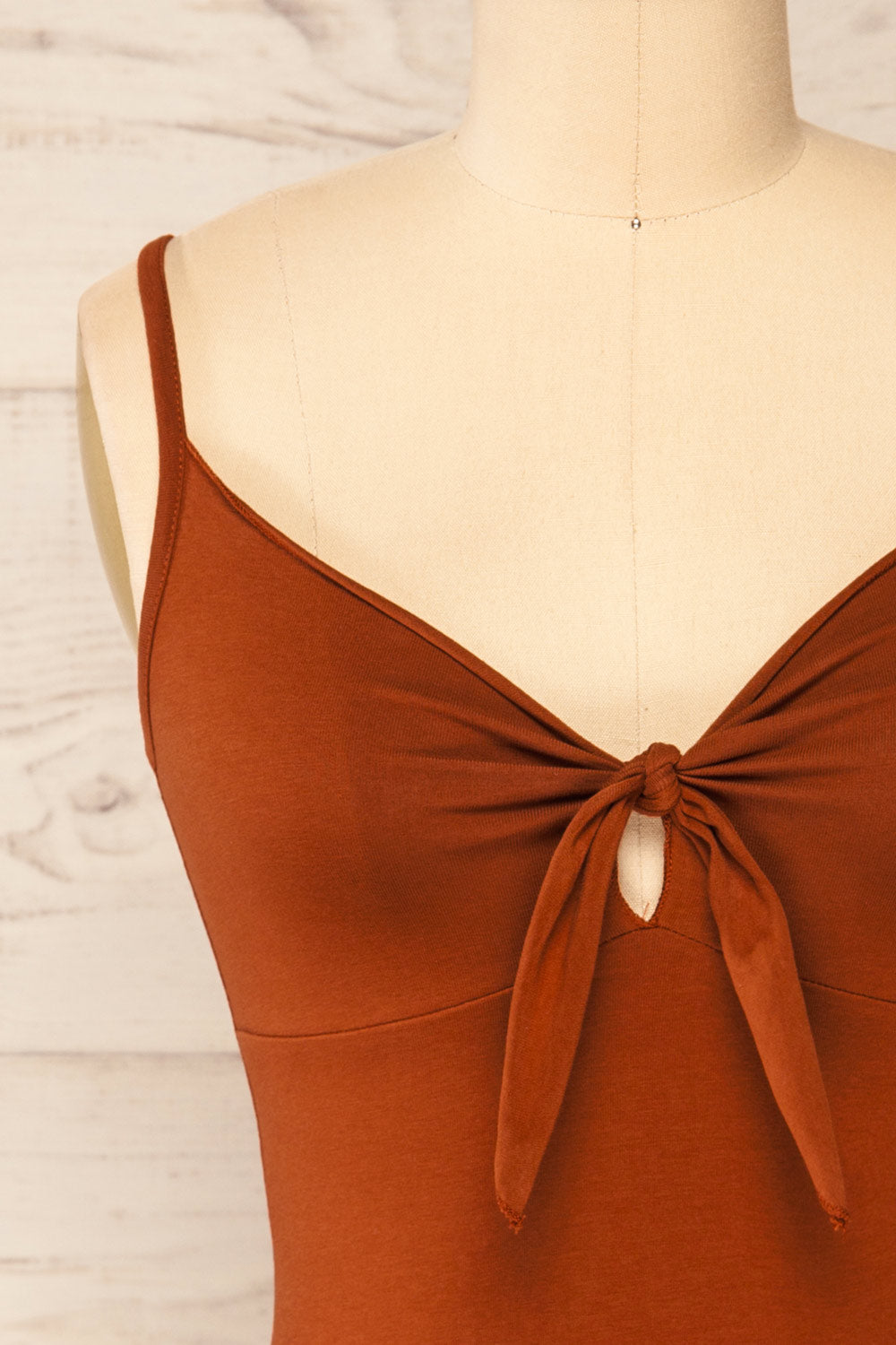 Lipno Rust Orange Knotted Thin Straps Cami| La petite garçonne  front close-up