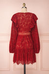 Liriope Red Lace A-Line Dress with Wrap Neckline | Boutique 1861 back view