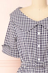 Lisa-Maria Navy Blue Gingham Peplum Top | Boutique 1861 front close-up